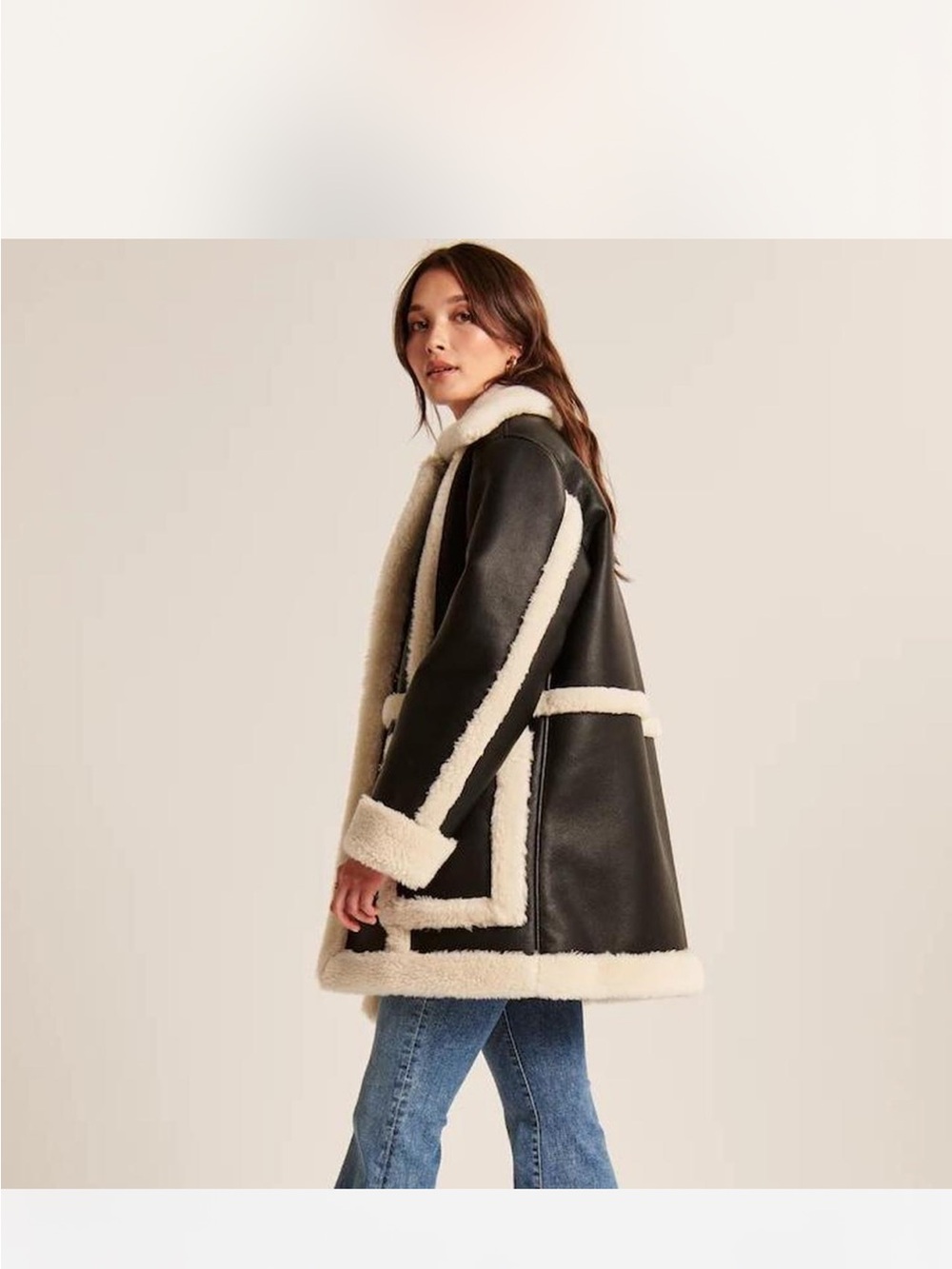 NEW without tags / Abercrombie & Fitch Black Coat with Cream Shearling Trim